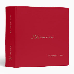 Simple Classy Dark-Red Monogrammed 3 Ring Binder