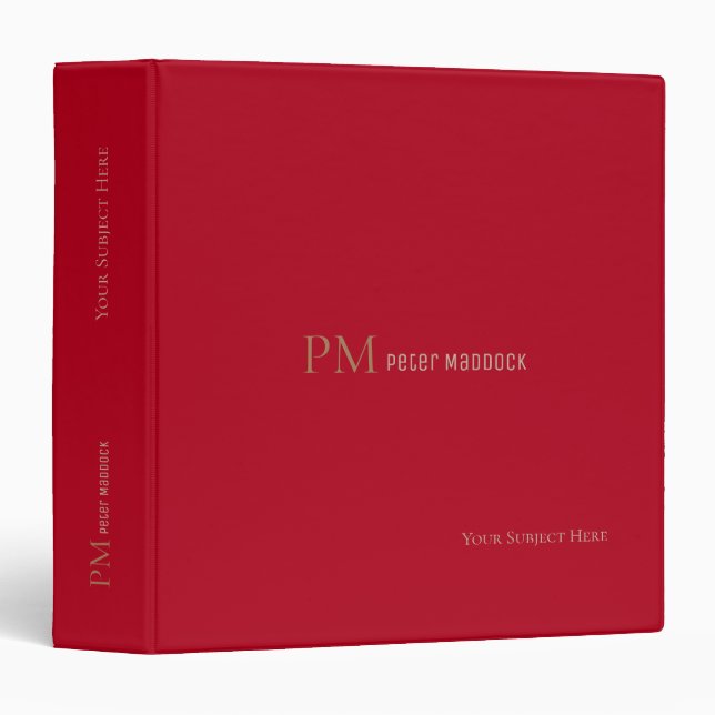 Simple Classy Dark-Red Monogrammed 3 Ring Binder (Front/Spine)