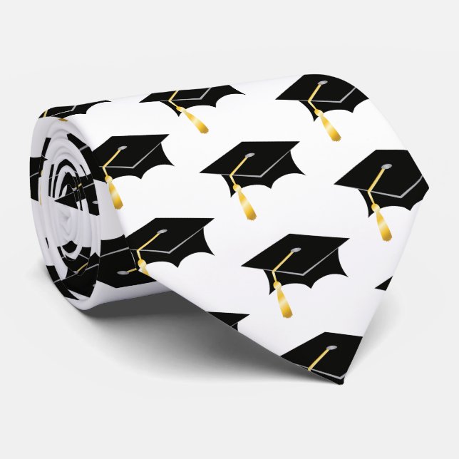 Simple Classy Elegant Grad Cap Pattern Graduation Neck Tie (Rolled)