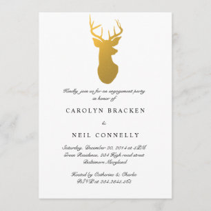 Simple Classy Gold Antler Modern Engagement Party Invitation
