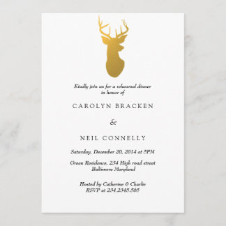 Simple Classy Gold Antler Modern Rehearsal Dinner Invitation