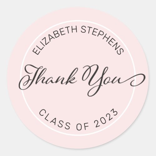 Simple Classy Graduate Thank You Pink  Black Classic Round Sticker