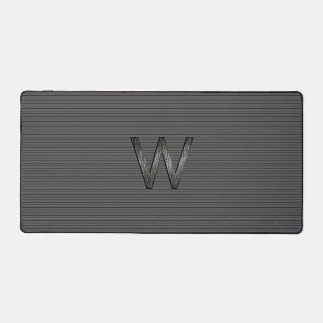   Simple & Classy Grey Black Personalized Monogram Desk Mat (Front)