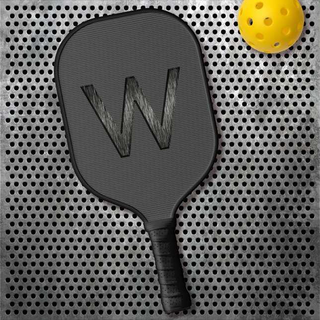   Simple & Classy Grey Black Personalized Monogram Pickleball Paddle (Creator Uploaded)