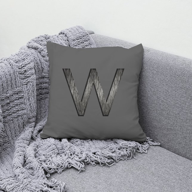   Simple & Classy Grey Black Personalized Monogram Throw Pillow (Creator Uploaded)