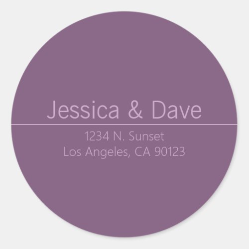 Simple Classy Purple Wedding Return Address Classic Round Sticker