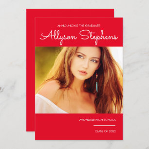 Simple Classy Script One Photo Red White Text Announcement