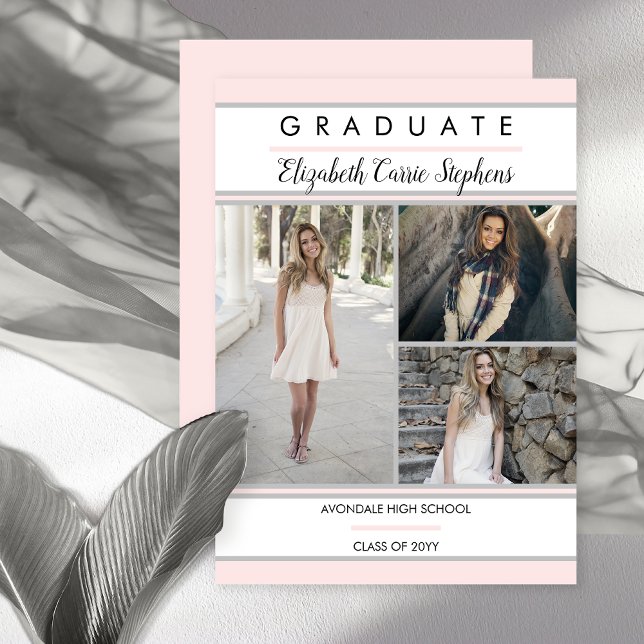 Simple Classy Three Photo Blush Pink Graduation Announcement (Simple Classy Three Photo Blush Pink Graduation Announcement - Print | Digital Download)