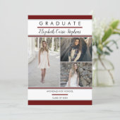 Simple Classy Three Photo Dk Red Graduation Announcement (Standing Front)