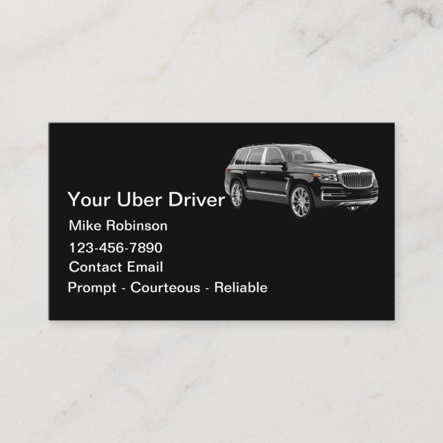 Simple Classy Uber Driver Ride Hailing Business Card (Front)