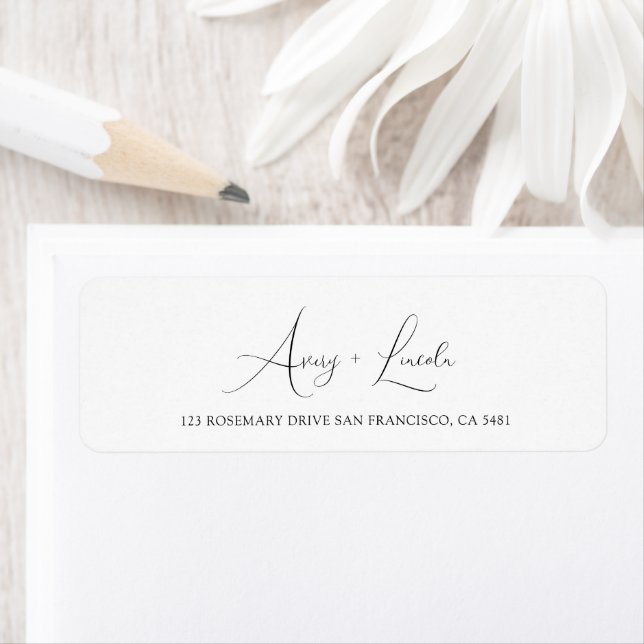 Simple Classy White & Black Script Wedding Address Label (Insitu)