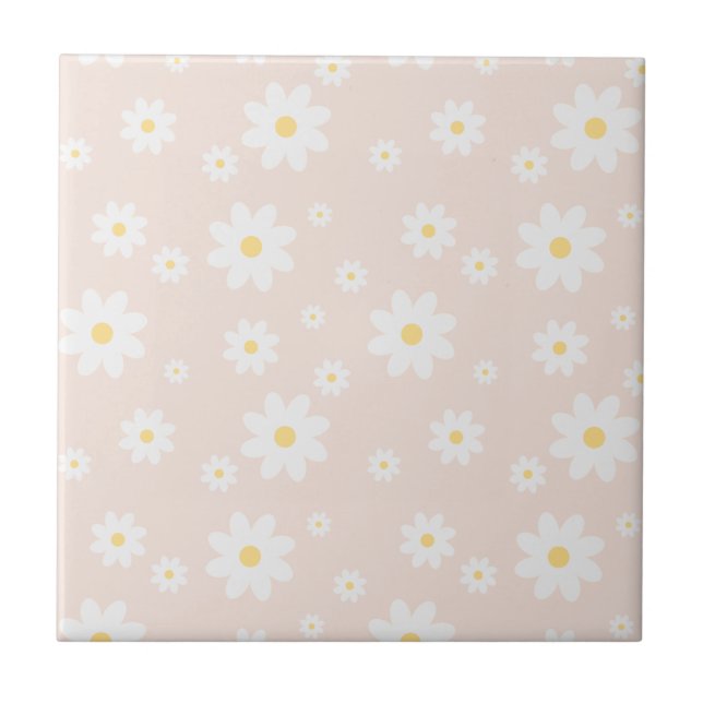 Simple Classy White Daisy Floral Ceramic Tile (Front)