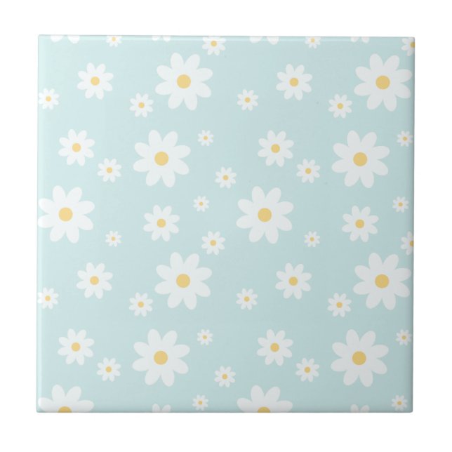 Simple Classy White Daisy Floral Ceramic Tile (Front)