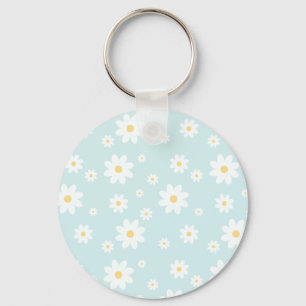 Simple Classy White Daisy Floral Keychain