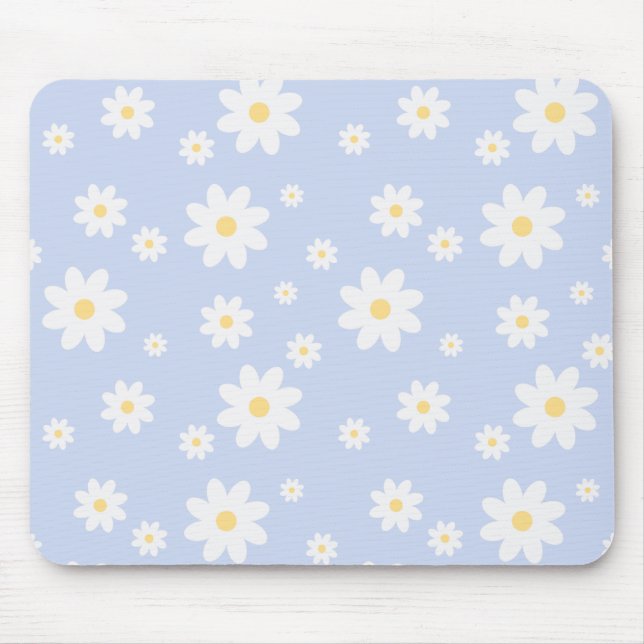 Simple Classy White Daisy Floral  Mouse Pad (Front)