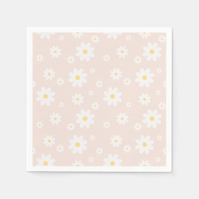 Simple Classy White Daisy Floral Napkins (Front)