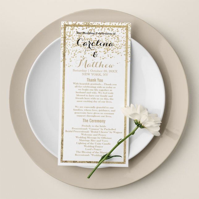 Simple classy white gold confetti Wedding Program (Simple classy white gold confetti Wedding Program )