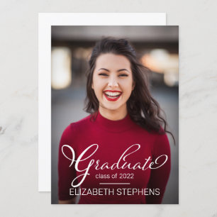 Simple Classy White Script Graduate Photo Announcement