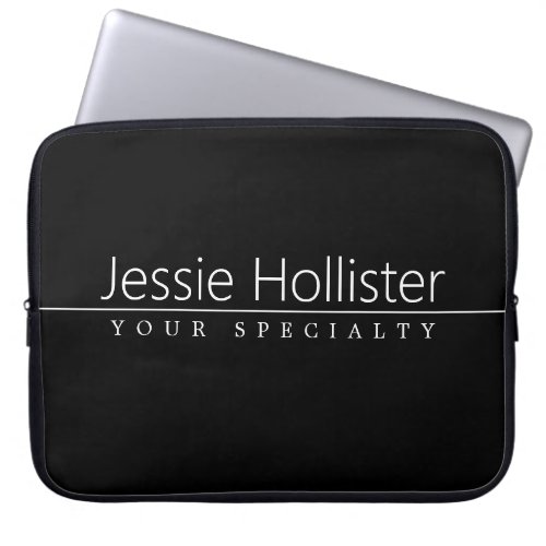 Simple Classy White Text on Black Laptop Sleeve