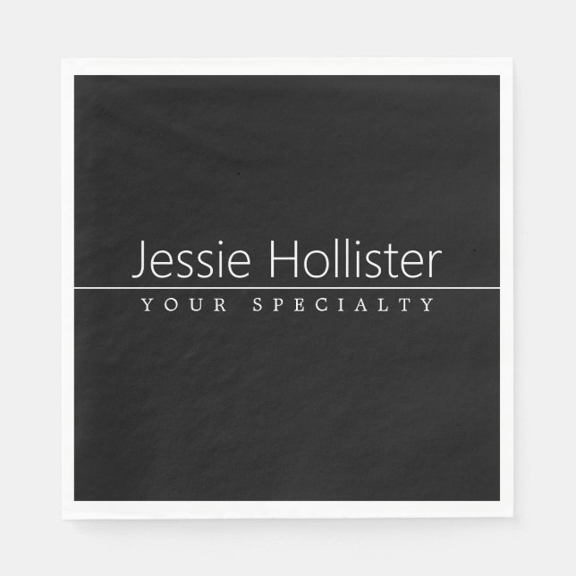 Simple Classy White Text on Black Napkins (Front)