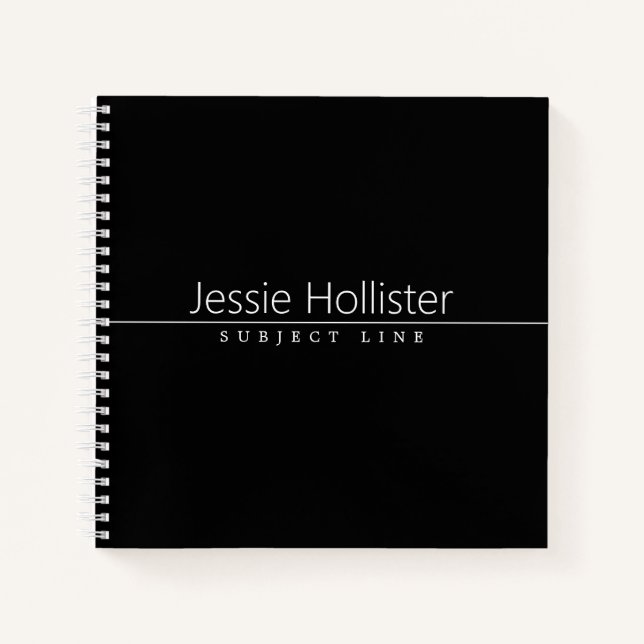 Simple Classy White Text on Black Notebook (Front)
