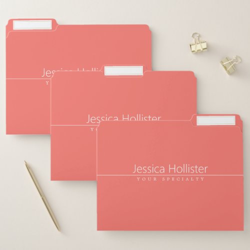 Simple Classy White Text on Coral File Folder