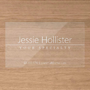 Simple Classy White Text on Transparent Plastic Clear Business Cards