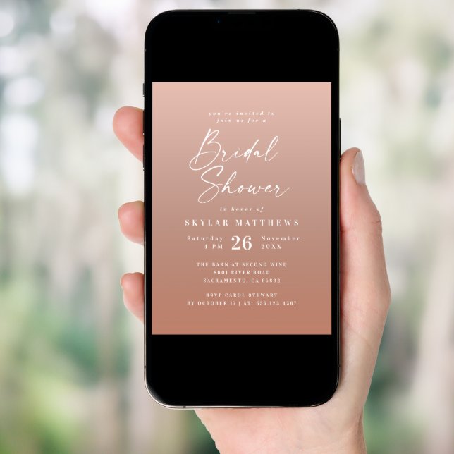 Simple Clay Terracotta & Blush Ombre Bridal Shower Invitation (Front Digital)