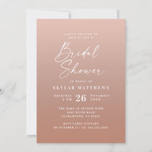 Simple Clay Terracotta & Blush Ombre Bridal Shower Invitation | Zazzle