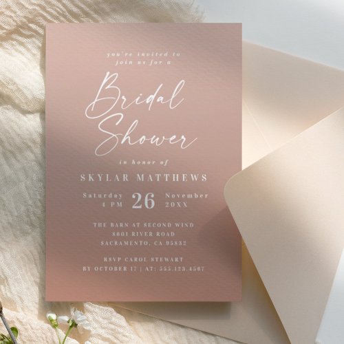 Simple Clay Terracotta  Blush Ombre Bridal Shower Invitation