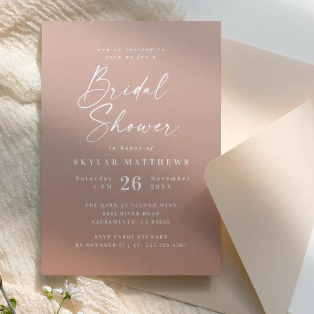 Simple Clay Terracotta & Blush Ombre Bridal Shower Invitation | Zazzle