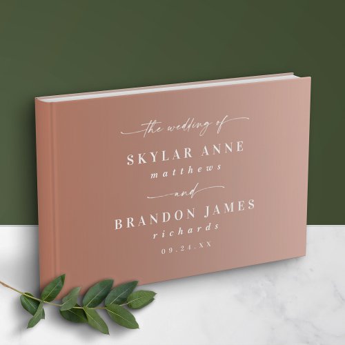 Simple Clay Terracotta  Blush Ombre Wedding Guest Book