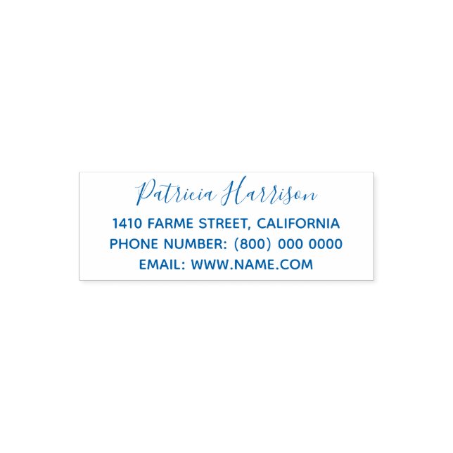 simple & clean address information blue (optional) self-inking stamp (Design)