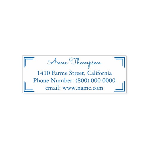 simple  clean address information blue self_inking stamp