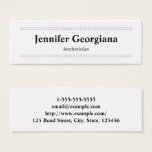 This clean and basic business card design features rows of square shapes. It could be used by a professional such as a aesthetician, make up artist, beautician or cosmetician. The name, profession and contact details can be personalized.