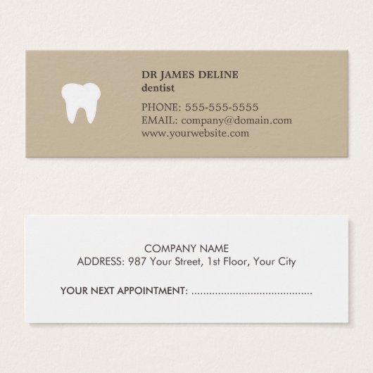 Simple Clean Beige White Dentist Appointment Card (Front & Back)
