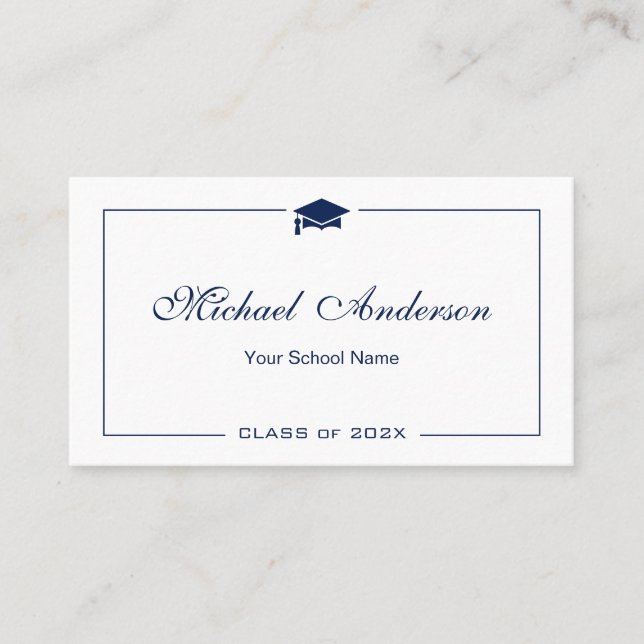 Simple Clean Black and White Graduation Name Card (Front)