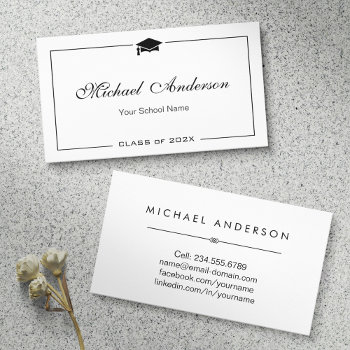 Simple Clean Black And White Graduation Name Card by CardHunter at Zazzle