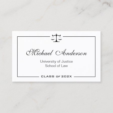Simple Clean Black And White Law School Student Calling Card