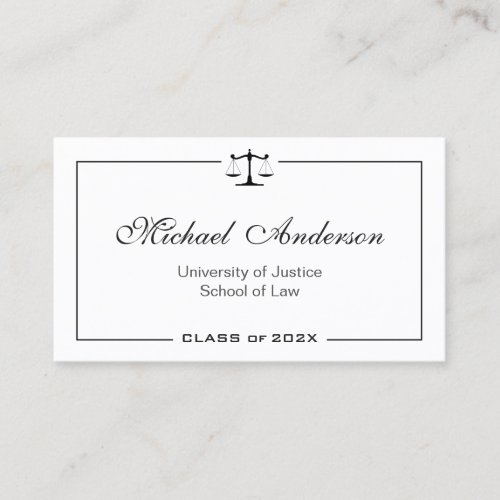 Simple Clean Black and White Law School Student Calling Card