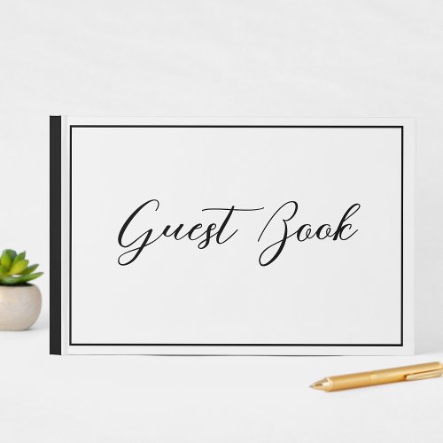 Simple Clean Black  White Calligraphy Wedding  Guest Book