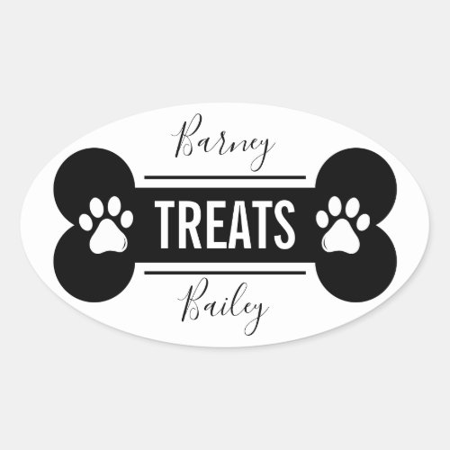 Simple Clean Black  White Dog Treat Oval Sticker