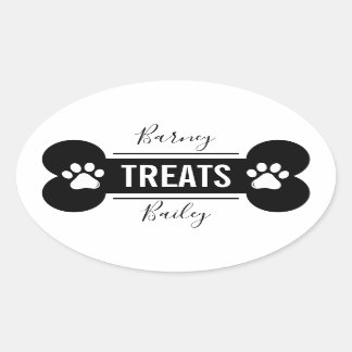 Simple Clean Black & White Dog Treat Oval Sticker