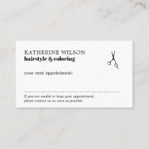 Simple Clean Black White Scissors Hair Salon Appointment Card