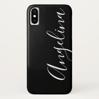 Simple Clean Black White Script Name iPhone X Case