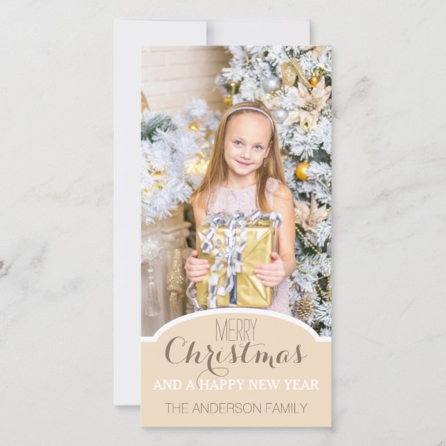 Simple Clean Cream White Christmas Holiday Photo Card (Front)
