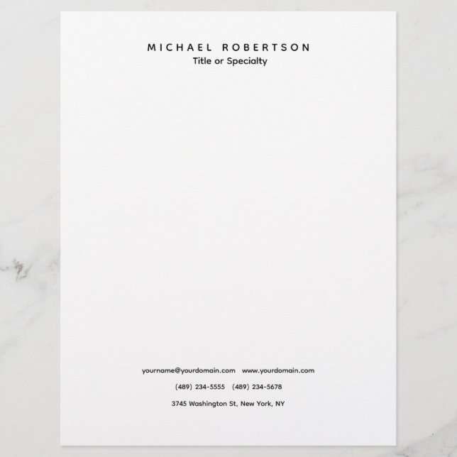 Simple Clean Elegant Modern Minimalist Black White Letterhead (Front)