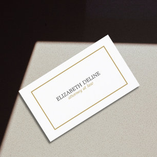 Simple Clean Elegant White Faux Gold Attorney Business Card