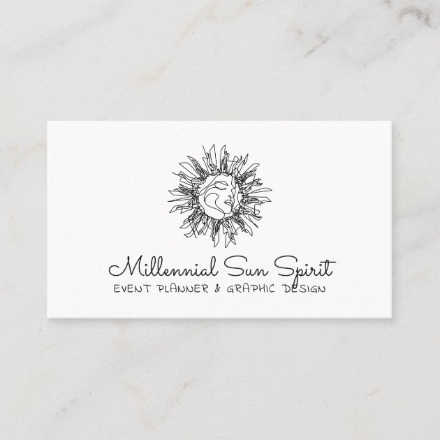 Simple Clean Esoteric Woman Celestial Sun Face Business Card
