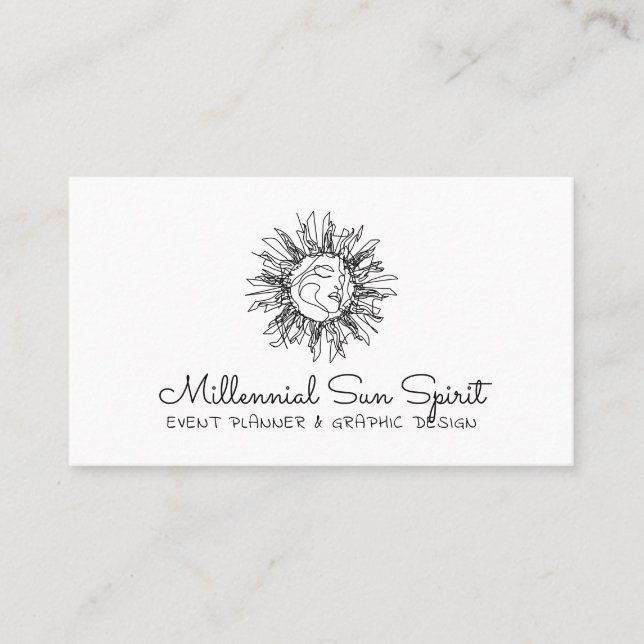 Simple Clean Esoteric Woman Celestial Sun Face Business Card (Front)